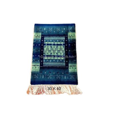 China Washable Blue Double Turkish Knots 1'x1.4 Kashmir Handmade Silk Decorative Hand Knotted Prayer Souvenir Blankets for sale