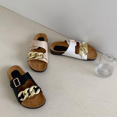 China Fashion Trend JW Chain Woman Shoes Fashion Female Street Pull Muller Slip On Shoes Big Head Flat Sandals for sale