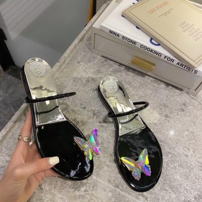 China Fashion Trend Chinese Factory Wholesale Price Women's Butterfly Crystal Flat Torybruch Sandals Jelly Shoes Running for sale