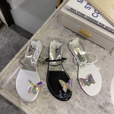 China Chinese Women's Crystal Butterfly Fashion Trend Factory Trend Flat Casual Women Sandals Crystal Slip On Woman Shoes Shoes With High Quality for sale