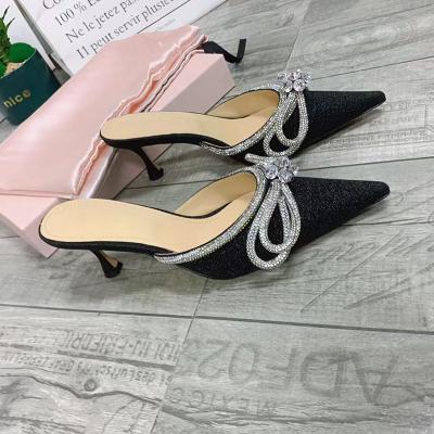 China Fashion Trend Brand Shoes Woman Slipper High Heel Sandals Pointed Toe Diamond White Wedding Shoes for sale