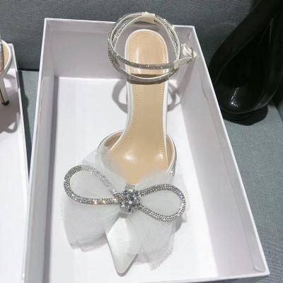 China Fashion Trend Heel Sandals Shoes Girls Diamond Bow Pink Party Woman Shoes For Wedding for sale