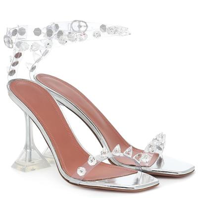 China Fashion Trend High Heel Sandals Diamond PVC Crystal Transparent Sandals For Woman Cover Toe Heel Slipper Ready Stocks for sale