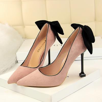 China Waterproof Ladies High Heel Pumps Ready Stock Pretty Bowknot Shoes for sale