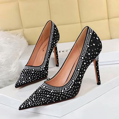 China Size 43 Women High Heels Waterproof Rhinestone Large Size Pumps for sale