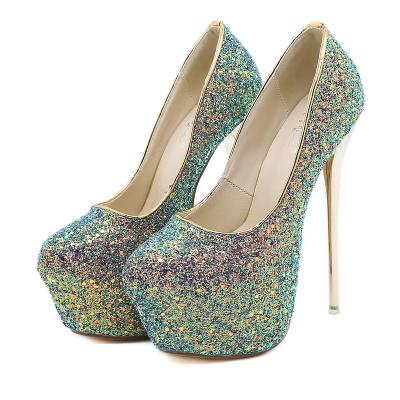 China Hot Fashion Trend 14cm High Heels Shoes 2021summer Waterproof Platform Glitter Fish Mouth for sale