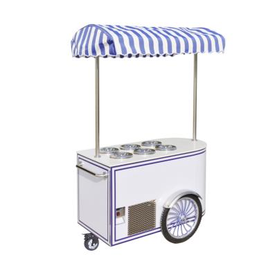 China Movable Italian Snack Factory Ice Cream Hand Push Cart {MEHEN MR6} with Display Freezer Gelato Stand Cart for sale