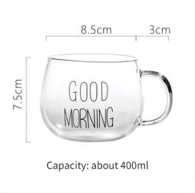 China Viable 1pcs Letter Printed Transparent Creative Glass Mug Coffee Tea Drinks Glass Handle Drinkware Dessert Breakfast Milk Cup Mugs for sale