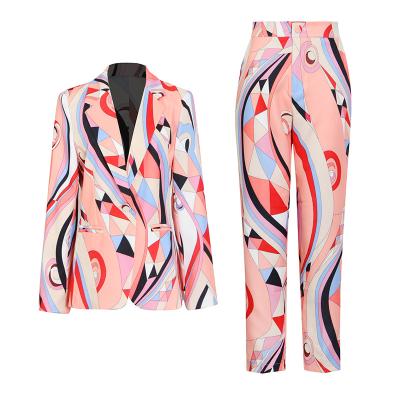 China 2021 Spring New Geometric Print Women's Suit Blazer&Pants Two Piece Set Office Casual Party QUICK DRY Autumn Female for sale