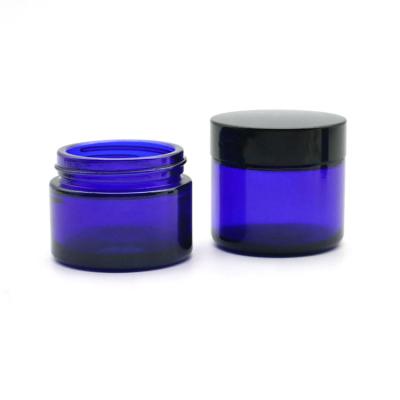 China Cosmetic Container 30g 40g 60g Round Glass Cream Jar Cosmetic Rebirth SPA Jar Blue for sale