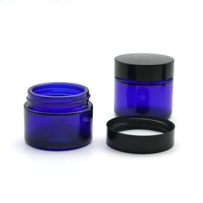 China 15g 30g 50g 60g Cosmetic Luxury High End Blue Color Glass Cosmetic Jar For Cream for sale