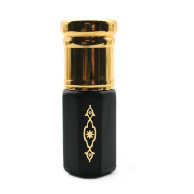 China Hot Stamping Cbd Oil Black Glass Bottle With Gold Logo For Essence Oud Oil Bottle for sale