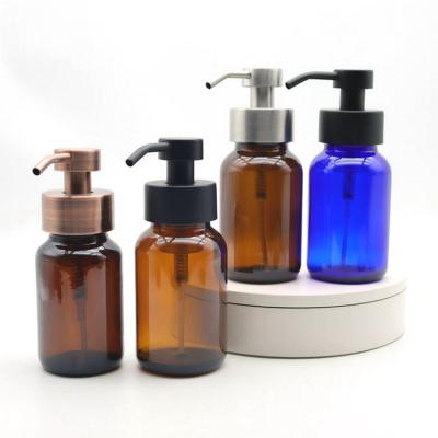 China Bulk Liquid Soap Bottle 250ml Liquid Soap Cosmetic Dispenser Amber Foaming Glass Bottle With Foam Pump Bottle for sale