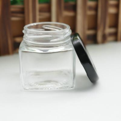 China Viable Square Honey Jam Sauce Jar Storage Clear Glass Food Container for sale