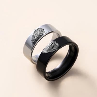 China Trendy Jewelry Ring For Couples Spiral Signet Metal Fingerprint Promise Jewelry Rings Men Women Fashion for sale