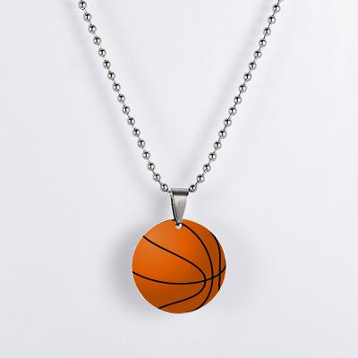 China Trendy Sports Style Printed Stainless Steel Necklace Soccer Basketball Golf Pendant Necklace for sale