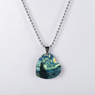 China Fashionable Van Gogh Painting Art Starry Night Heart Necklace Stainless Steel Pendant Necklace For Women Men for sale