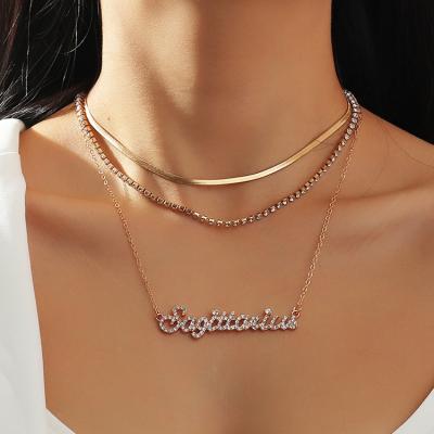 China FASHIONABLE 2021 Herringbone Necklace Gold Plated Horoscope Necklace Diamond Zodiac Layered Necklace for sale