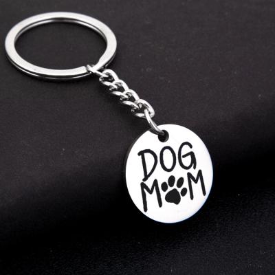 China Wholesale Unisex Dog Mom Metal Coin Key Holder Custom Around Stainless Steel Key Chain for sale