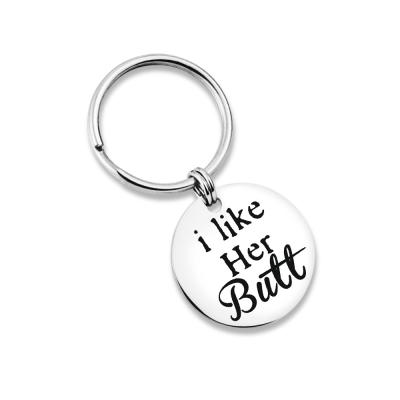 China New Fashion Style I Like His Beard / His Butt Couples Key Rings Custom Engraved Stainless Steel Key Chain for sale