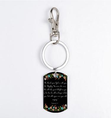 China Color Printing Metal Religion Style Bible Verse Metal Key Chain Stainless Steel Christian Key Holder Keyring for sale