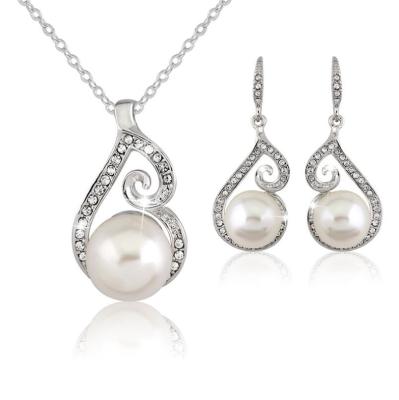 China Jewelry Necklace Latest Design Jewelry Water Droplets Bead Earring Necklace Set Diamond Jewelry Set Silver Plated for sale