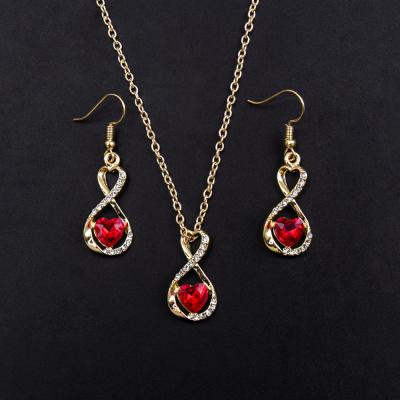 China New Design Fashion Trendy Necklace Earrings Set Crystal Bridal Jewelry Set For Women Girls Gold Plated for sale