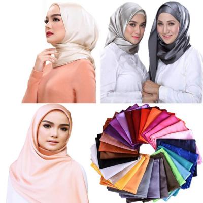 China Newest Design Solid Color 90*90cm Scarf European American Fashion Silk Square Muslim Malaysian Hijab HIjab Scarf for sale