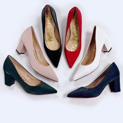 China Fashion Trend New Fashion Chunky Heel Shoes Office Women Ladies Pumps for sale