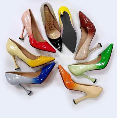 China New Design Breathable Slip On PU Leather Women Dress High Heels Shoes for sale