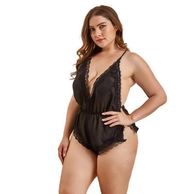 China Lady 100% Polyester Sheer Lace Bodysuit Nighty Fashion Plump Woman Mature Plu Size Sexy Lingerie for sale