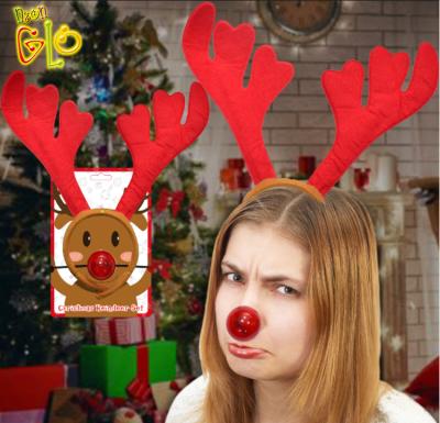 China Big Event Led Reindeer Nose Antler Flashing Red Headband For Christmas Hair Decoration for sale