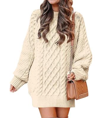 China Winter O-Neck Women Sweater Dress Anti-Static Elegant Solid Long Sleeve Knitted Wweater Dresses for sale