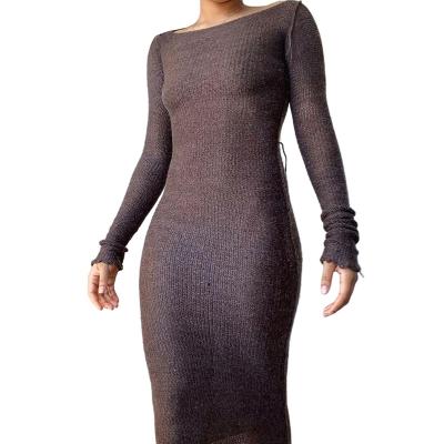 China Women Anti-static Sweaters Dress Winter Temperament Slim Fit Thin Skinny Indoor Wear Knitted Sweater Long Dress for sale