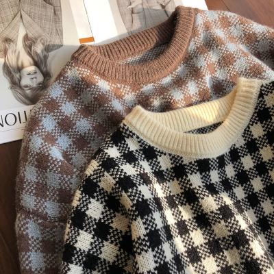 China Anti-wrinkle Autumn Sweater Knitted Women Pullover Plaid Fashion Winter Sweater Women Retro for sale