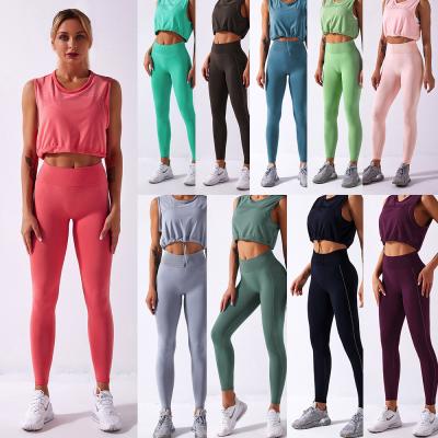 China Shark Breathable Women Seamless High Waisted Sports Gaiters And Drawstring Crop Top Yoga Sets Fitness Gym Suit for sale