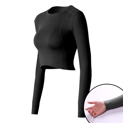 China High Fashion Breathable Women Slim Fit Yoga Shirt Ladies Long Sleeve Full Body Workout Fitness Crop With Thumb Hole for sale