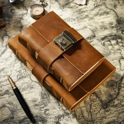 China Printed Genuine Leather Men's Notebook Password Lock Sketchbook Gifts Men and Women's Handmade Leather Notebook Retro for sale