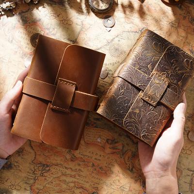 China Wholesale Creative Genuine Leather Diary Handmade Vintage Men's Sketchbook Notebook Hard Cover Notebook Neutral Cowhide for sale