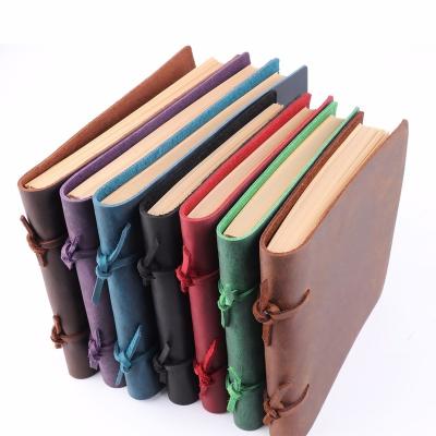 China AIGUONIU Promotion Crazy Horse Handmade Rustic Genuine Leather Paper Leather Diary Journal Entries Vintage Note Pad Wholesale for sale