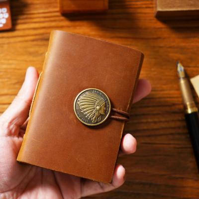 China Hardcover Cowhide Men and Women Retro Notebook Gift Notebook Handmade Portable Graffiti Diary Notebook Note Pocket Book for sale