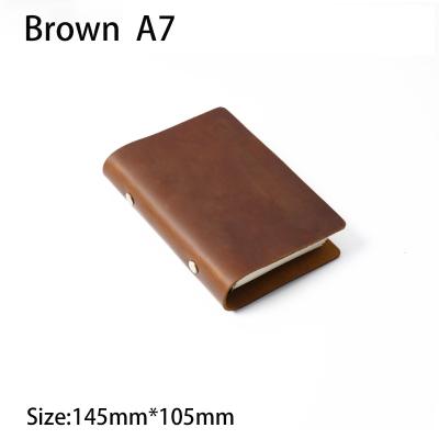 China Size A7 Ring Planner Vintage Unisex Notebook Handmade Genuine Leather AIGUONIU Hardcover Book with 6 Hole Binder Sketchbook Notepad Wholesale for sale