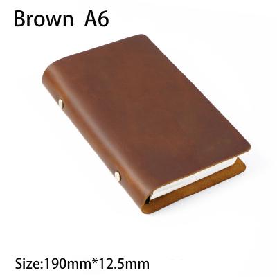 China Size A6 Ring Planner Vintage Unisex Notebook Handmade Genuine Leather AIGUONIU Hardcover Book with 6 Holes Binding Sketchbook Notepad Wholesale for sale