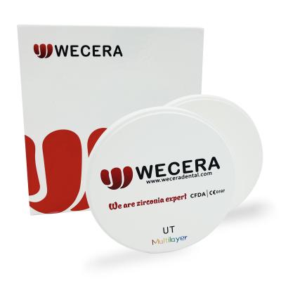 China Wecera UT Multilayer Zirconia Disc 600Mpa 49% Ultra Translucent Zirconia for sale