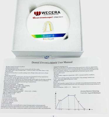 중국 6.0g/cm3 Sintering 밀도 정확하고 지속적인 복원을 위해 8 층 치아 지르코니아 블록 판매용