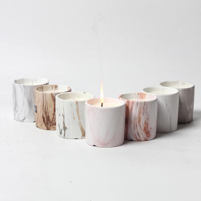 China Modern Nordic Marble Cylinder Candle Vessel Decoration Wedding Home New Arrival Ceramic Candle Jars For Candle Making for sale