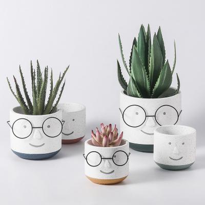 China Nordic Ceramic Succulent Face Planter Pot Face Garden Decoration Europe Handwork Ceramic Flower Pots With Glasses for sale