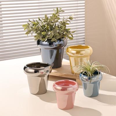 China Nordic Modern Europe Style Minimalism Design Plating Multicolor Garden Pots Ceramic Flower Pots For Indoor Plants for sale