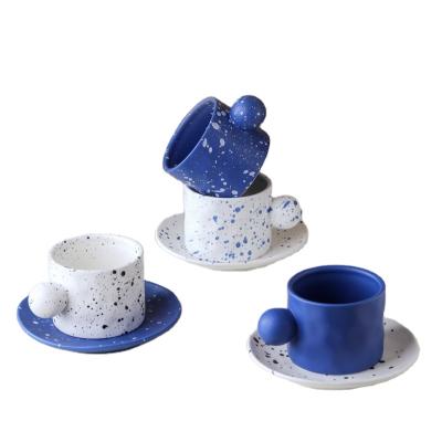 China Viable Nordic ink-splattered ceramic cups and saucers large-capacity couples personality cups for sale