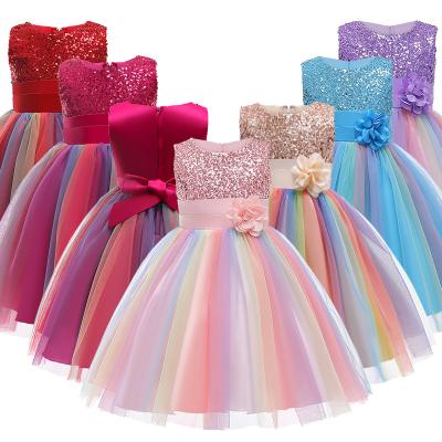 China Anti-wrinkle Summer Girl Rainbow Dress Girls Birthday Dress Sequined Pageant Flower Girl Dresses for sale